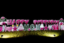 Load image into Gallery viewer, Yard sign with solar lights. Three word yard signs with customization and installation included for lawns in the Black Hills and Rapid City SD area.